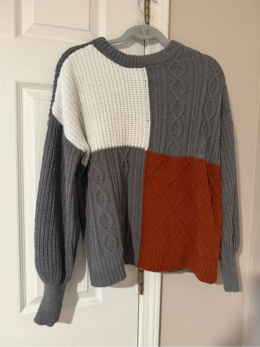 Maurice’s Colorblock Cable Knit Sweater - Gray, White & Rust